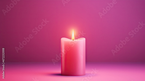  a pink candle with a single candle light on a pink background. generative ai