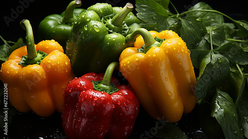 ripe bell peppers with water drops photo
