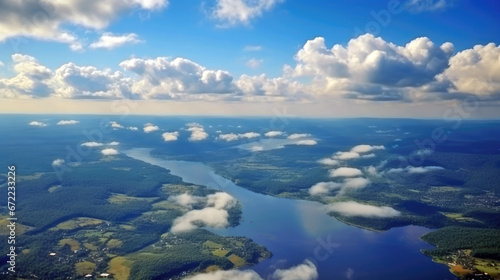 Rivers lakes valleys fields from above panoramic view