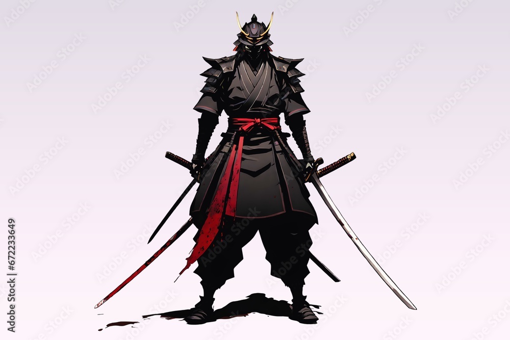 Anime Samurai Hero in Black Kimono and Bloody Sword (JPG 300Dpi 10800x7200) Anime Samurai Hero in Black Kimono and Bloody Sword (JPG 300Dpi 10800x7200)