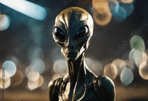 AI generated illustration of a statuesque extraterrestrial sculpture illuminated by the night sky