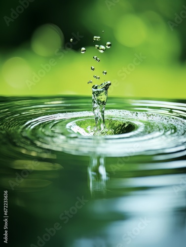 Crystal clear water drip splash on green background AI