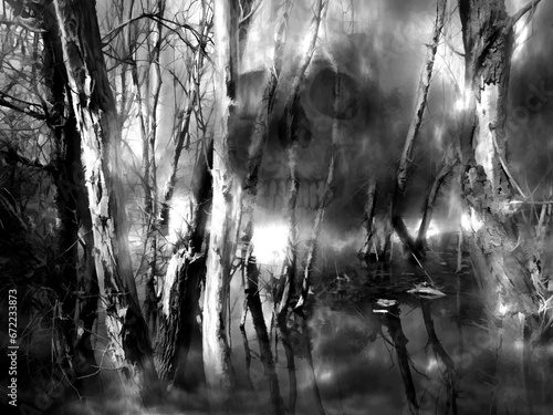 The ghost lake. Digital illustration art.