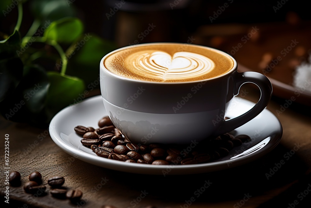 cup of cappuccino coffee on the table cup of cappuccino coffee on the table