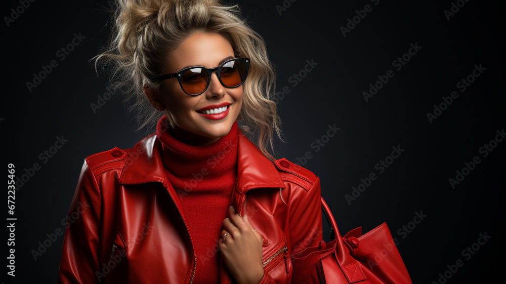 portrait of elegant woman in red hat and sunglasses portrait of elegant woman in red hat and sunglasses