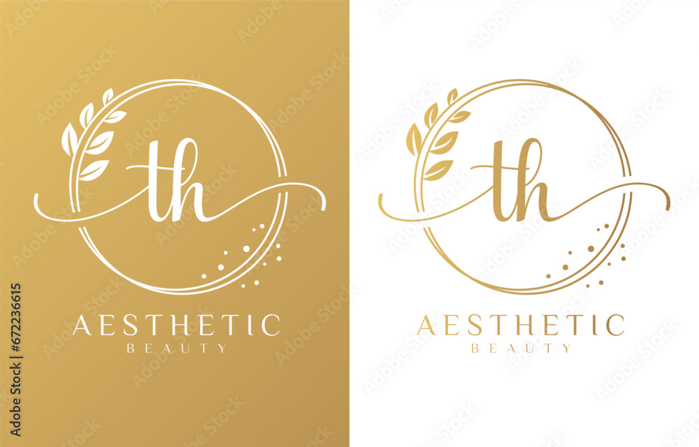 Obraz premium Letter TH Beauty Logo with Flourish Ornament