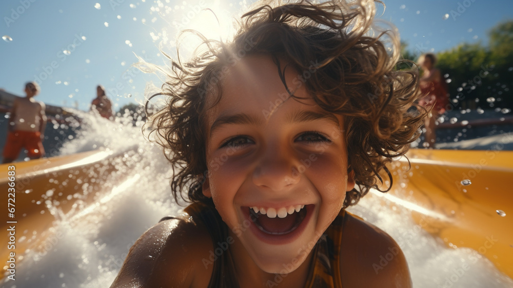 Obraz premium happy boy in swimming pool