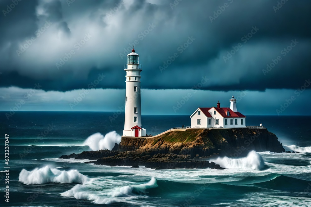 A magnificent lighthouse with a view of choppy waters.