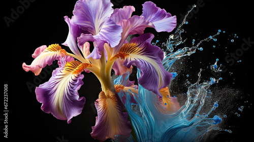  a purple and blue flower splashing water into the air.  generative ai