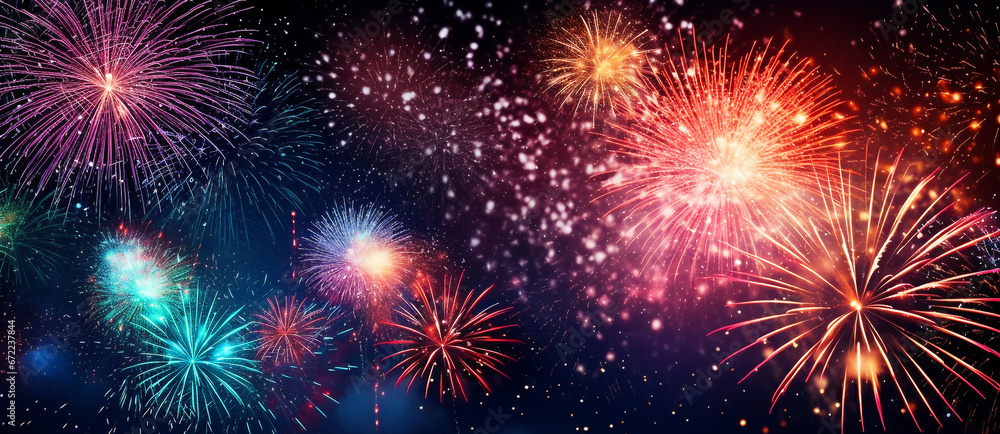 background of fireworks in the night sky. Generative Ai.