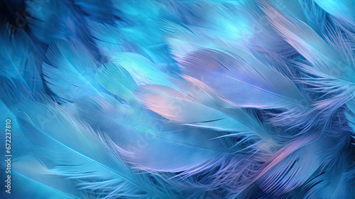  a close up of a bunch of feathers on a blue background. generative ai