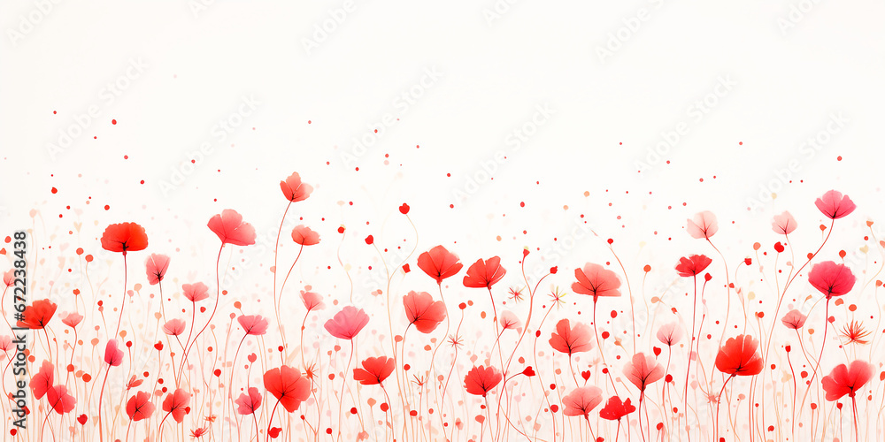 flower field drawn by red pen, white background. Generative Ai.
