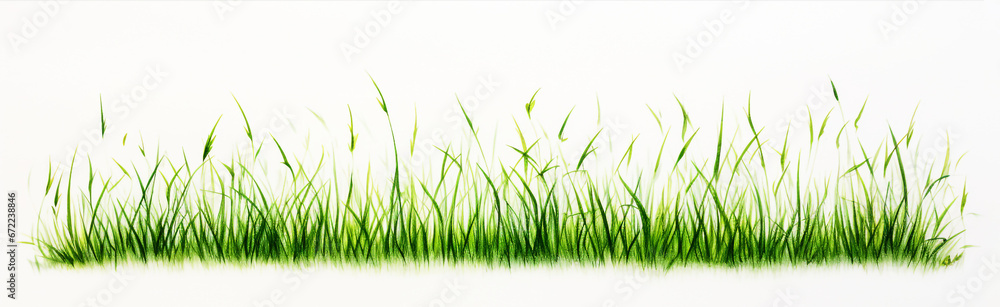 grass field drawn by green pen, white background. Generative Ai. grass field drawn by green pen, white background. Generative Ai.
