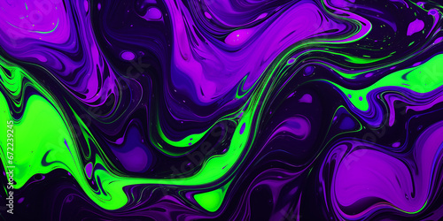 abstract liquid background. fluorescent purple and green. Generative Ai.