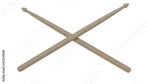 Pair of light wood drumsticks isolated on transparent and white background. Music concept. 3D render