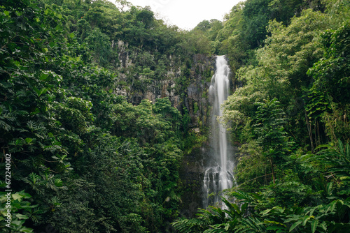 Wailua Falls on Maui  cascading 80 feet into the jungle