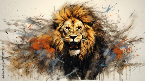  a painting of a lion with its mouth open and its mouth wide open. generative ai