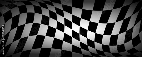Race flag or chess board. Motorsport and autosport. Racing flags. Vector sport wave banner. Sport waves symbol. Checkered flag, checkerboard for texture. Squares, raster pattern. Championship sign. 