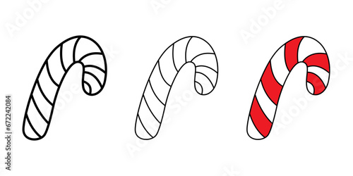 Christmas candy cane icon. Set of christmas candy cane icons on white background. Flat vector illustration.