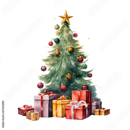 Christmas tree with gifts decor new year, transparent