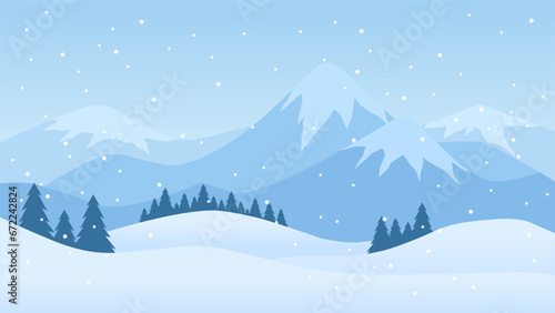 Fotografiet Snowy mountain landscape vector illustration
