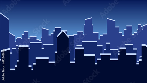 City landscape in cold season vector illustration. Urban silhouette of skyline building covered by snow in winter season. Winter cityscape landscape for background, wallpaper or landing page
