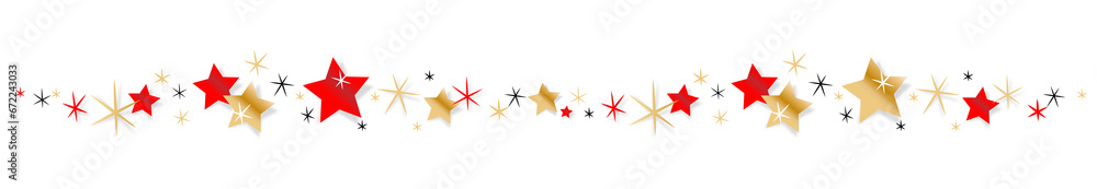 Fototapeta premium Frise étoiles rouges et or / Fond transparent