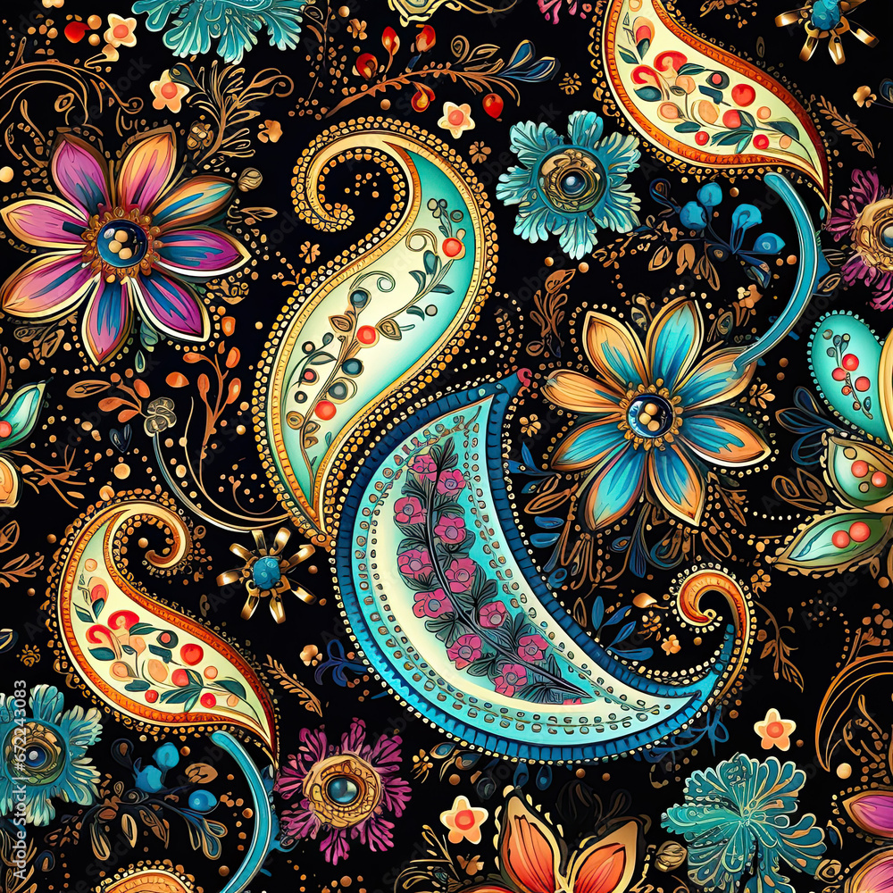 Paisley seamless pattern texture embedded thread embroidery 