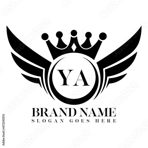 YAA Letter Initial with Royal Luxury Logo and Wings Symbol. Wings design element, initial Letter logo Icon, Initial Logo Template design