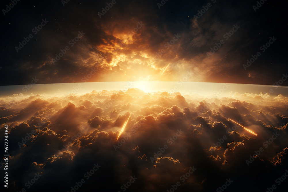 Photograph Earth with the sun's rays stretching into space, evoking a sense of timelessness and the enduring beauty of our planet in the cosmos.