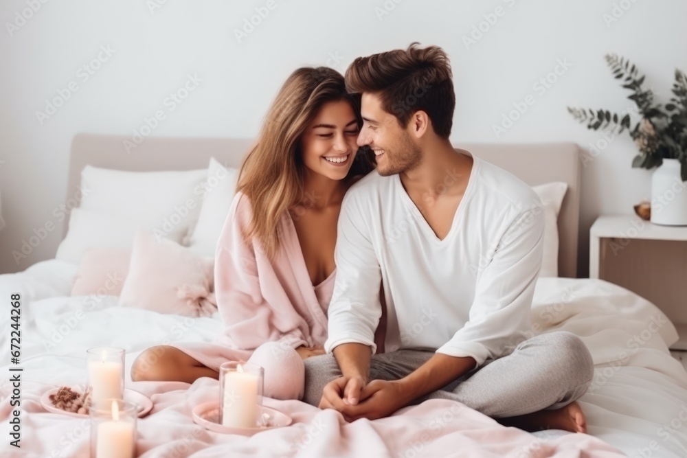 Young couple sweet moment together on bed. Young couple sweet moment together on bed.