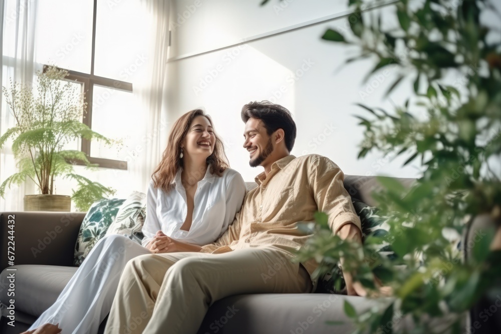 Young couple sweet moment together on sofa. Young couple sweet moment together on sofa.