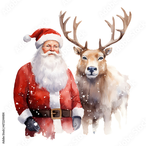 Santa Claus and Reindeer vector illustration isolated on transparent