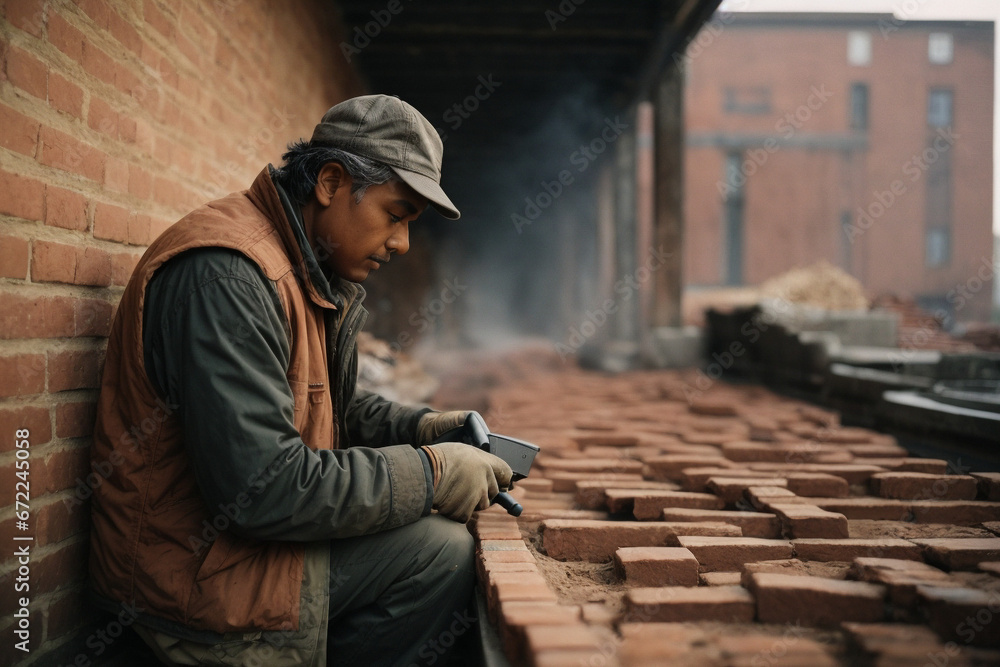 Man working in a brick yard