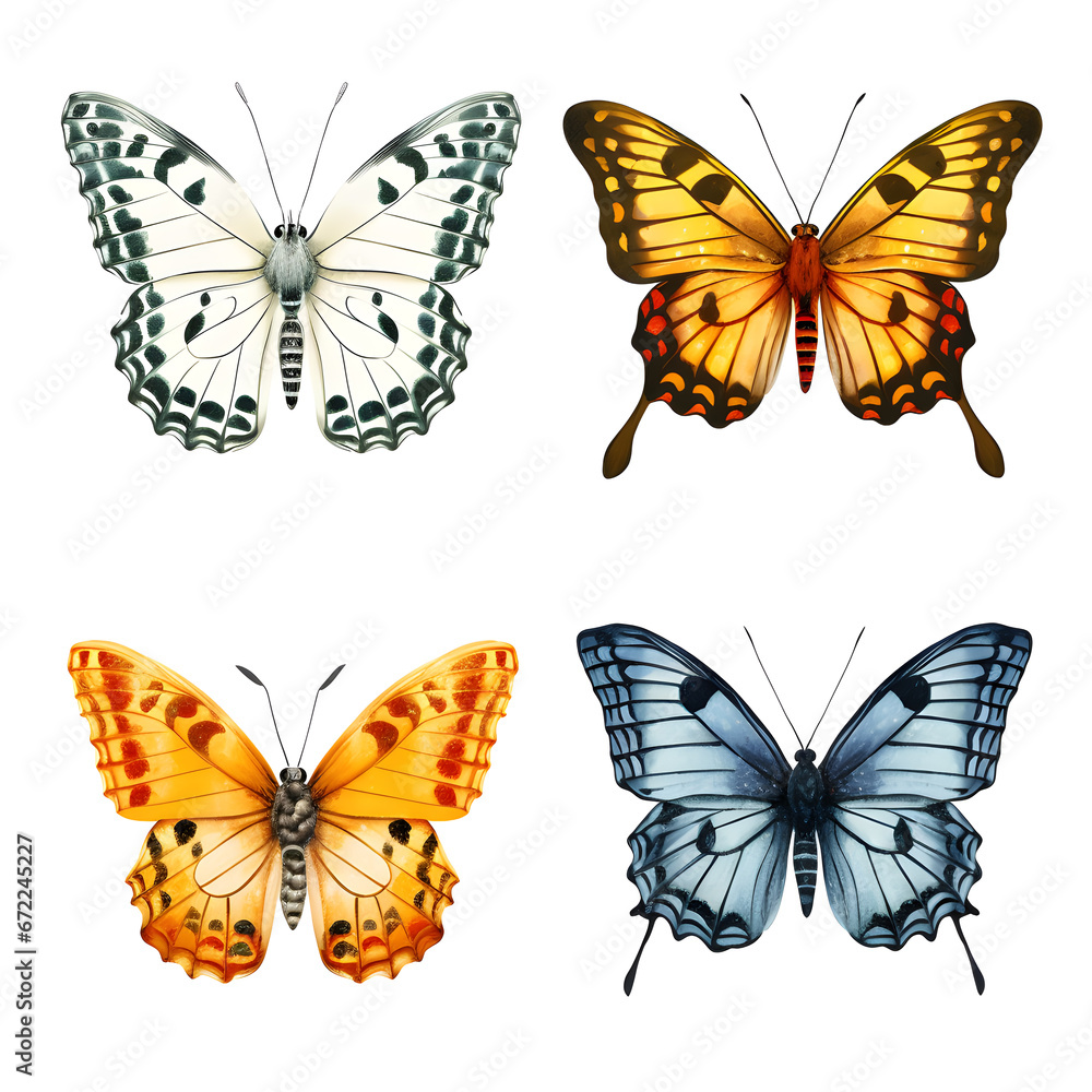 Fototapeta premium collection Butterflies on white background.