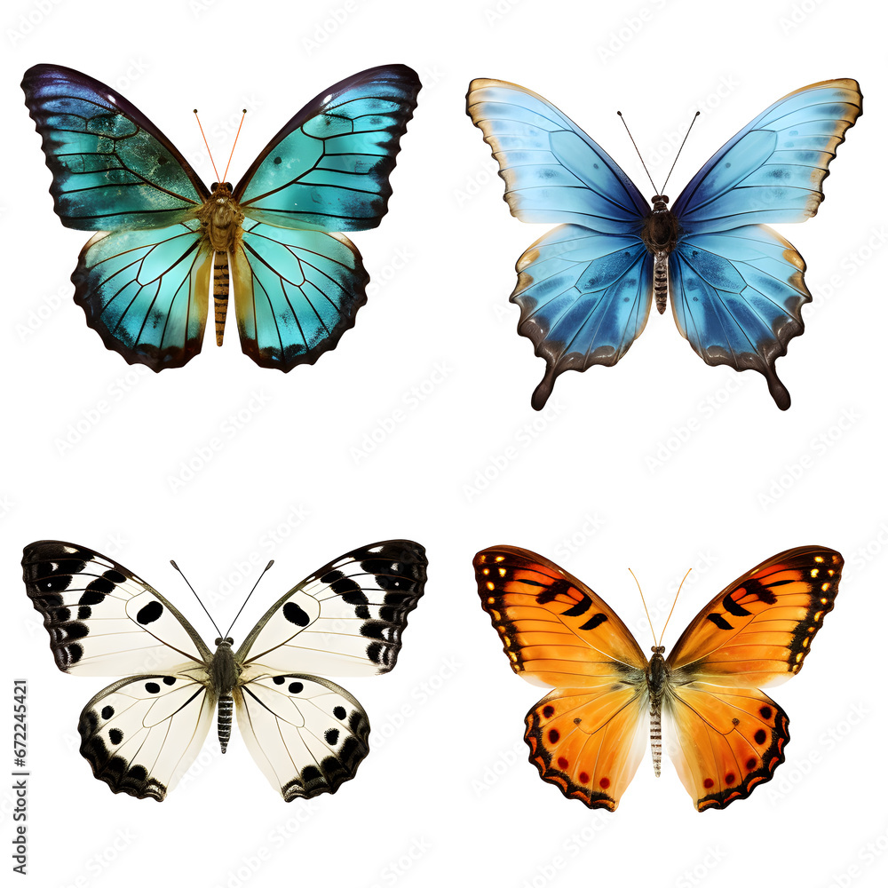 set of butterflies, collection Butterflies on white background. set of butterflies, collection Butterflies on white background.