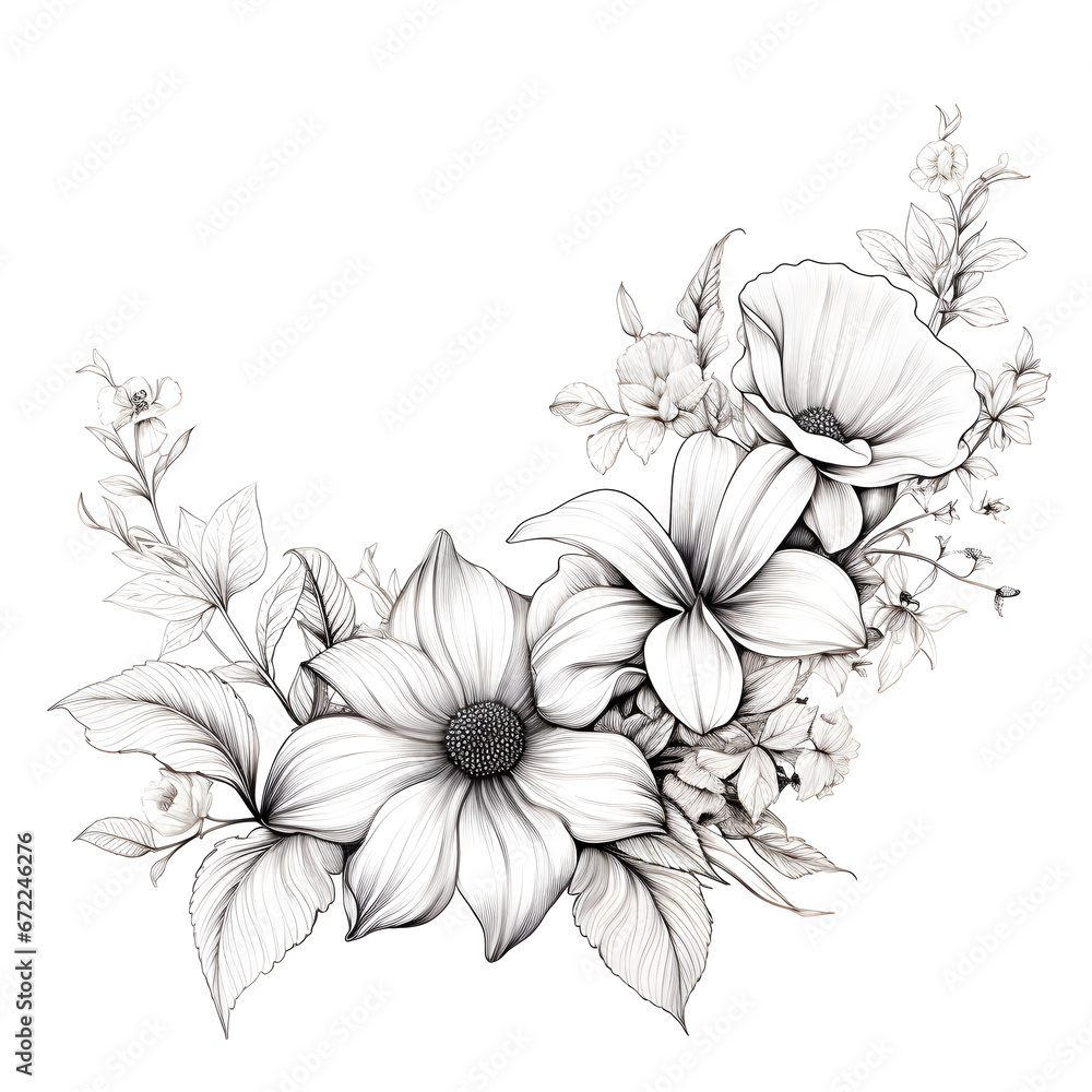 Flower Line Art on white background. Flower Line Art on white background.