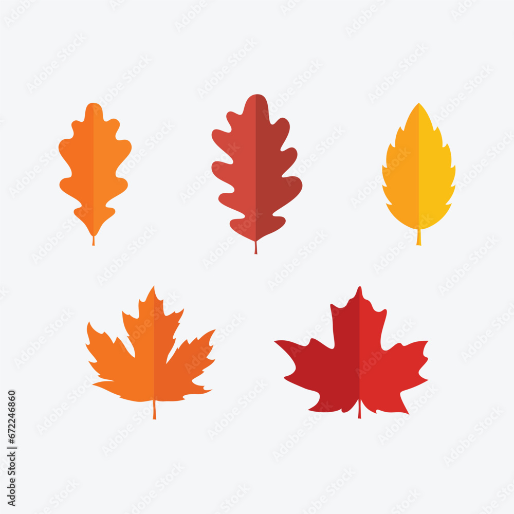 Fototapeta premium Simple Colorful Autumn Leaves Set. Leaves for Thanksgiving. Vector Illustration.