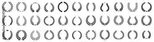 Laurel wreath round frame. Vector silhouette, branches, foliate or leaves circle badge © 4zevar