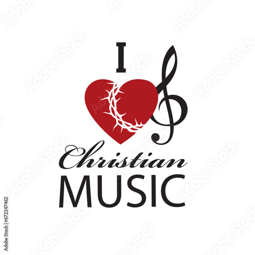 christian music emblem with heart and treble clef isolated on white background 