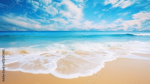 Summer seascape beautiful waves blue sea water in sun 
