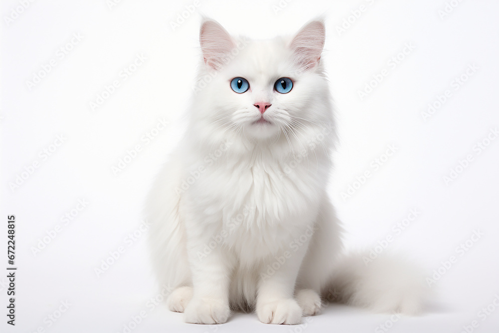 White Cat, White Cat Isolated In White, White Cat In White Background, Cat