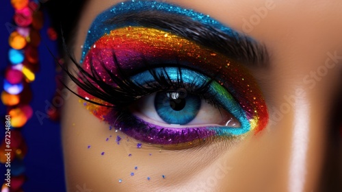 beautiful girl's eye with extravagant fashionable art makeup close-up, iris, eyelashes