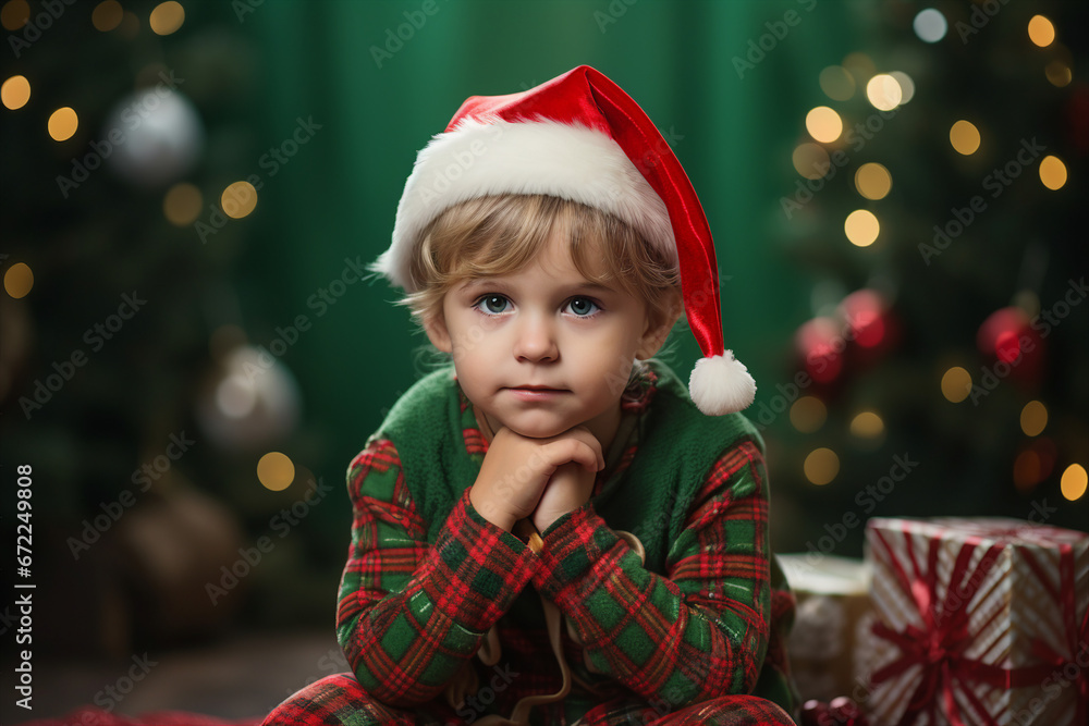 AI generated photo image of happy smiling child with new year gift xmas lights background AI generated photo image of happy smiling child with new year gift xmas lights background