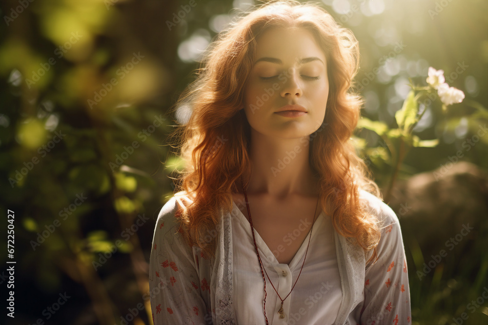 Generative AI picture portrait of yoga person enjoying connection with nature meditating outdoors early morning Generative AI picture portrait of yoga person enjoying connection with nature meditating outdoors early morning
