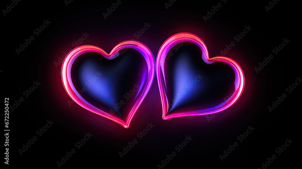 two neon hearts on a black background with a red light. generative ai two neon hearts on a black background with a red light. generative ai