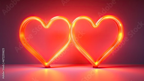  a couple of heart shaped neon lights on a dark background. generative ai