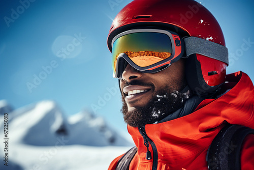 Generative AI creative illustration wintertime activity snowboarding hiking mountain climbing