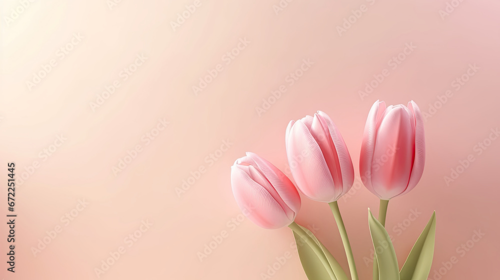 three pink tulips are in a vase on a pink background. generative ai three pink tulips are in a vase on a pink background. generative ai