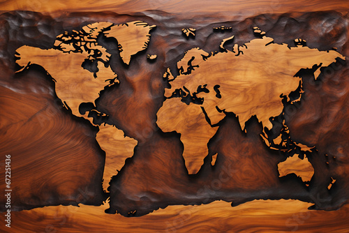 Brown world map on wood